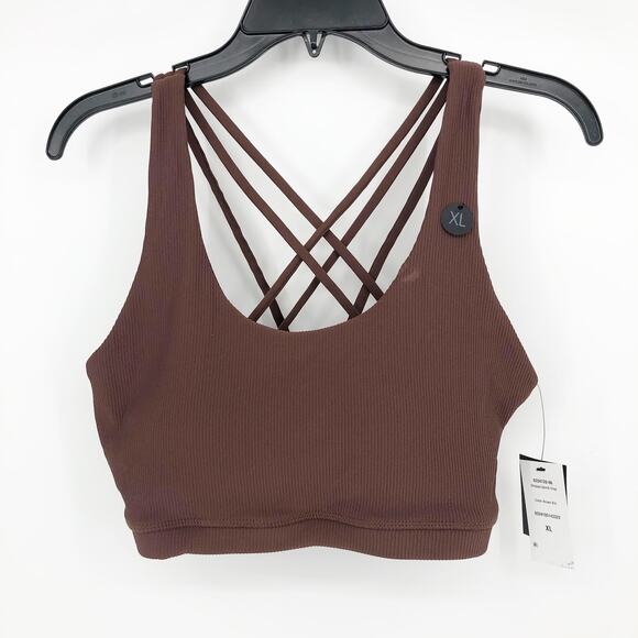 Cotton On: Body Womens Strappy Sports Crop Top XL Brown Rib Scoop Neck Yoga NWT - Picture 3 of 10
